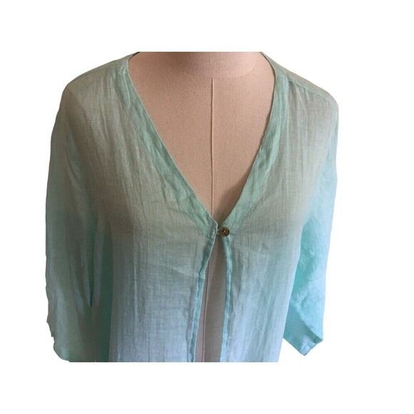 Color Me Cotton CMC Duster Women's Size Medium Seafoam Green Linen 3/4 Sleeve - Picture 5 of 8